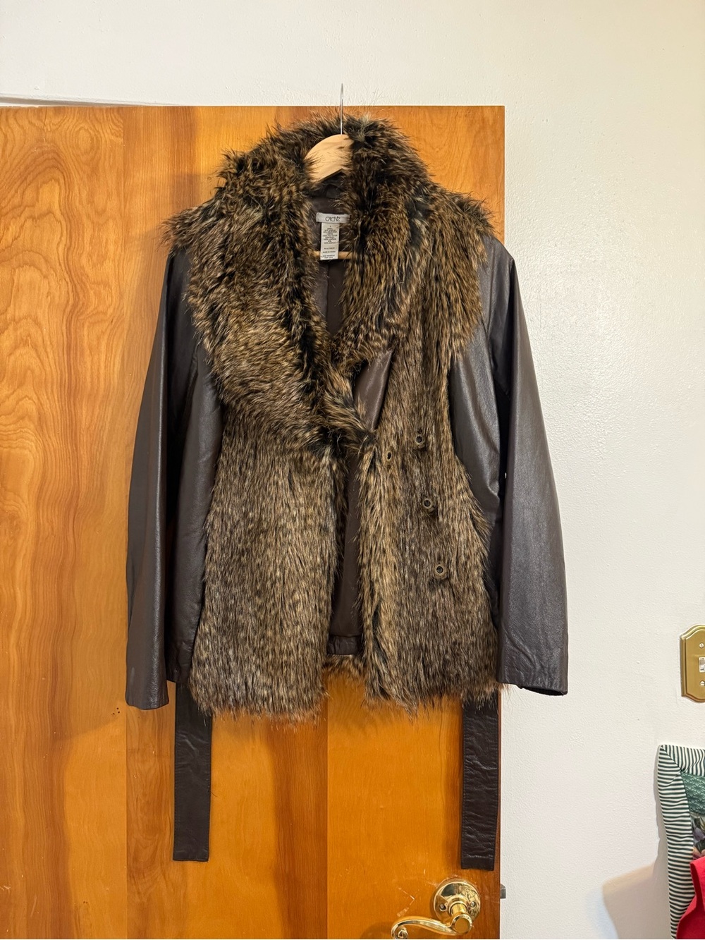 Cache Brown Faux Fur Faux Leather Jacket
